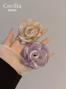 Elegant Rose Flower Brooch Pin High End Womens Fashion Accessory Lapel Pin Stylish Burned Edge Floral Pin for Suit