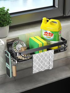 FUN ฟองน้ำยืน ครัว ชั้นวาง สีดำเงินสีทองสี เทาตัว ชุ่มชื่น จำลอง ระเบียบ พื้นที่อลูมิ ล้างจานชั้นวาง