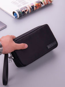 กระเป๋าผ้า Oxford ขนาดใหญ่สำหรับผู้ชาย กระเป๋าถือแบบลำลอง กระเป๋าใส่เงินผ้าใบแฟชั่นสำหรับวัยรุ่น ปิดด้วยซิป ไม่มีสายสะพายไหล่