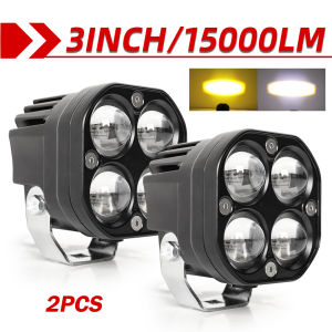 LED Dual Color Amber+White Fog Lights 3Inch 40W Waterproof Driving Off Road Work Lamps Fit for Motorcycle Truck Car