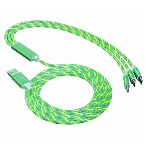 3-in-1 Multi USB Universal Flowing LED Light Up Phone Charge Cable With Interface For Apple+Type C+Micro USB Charger Connector