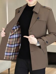 HENGYUANXIANG | Hengyuanxiang 2025 Spring Autumn Mens Casual Fashionable Windbreaker Coat Midi Length Suit Collar Jacket Polyester Fiber