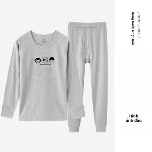 FuniBaoluo | Bộ đồ lót nam cotton nguyên chất họa tiết mùa thu ấm áp quần dài tay cổ tròn in họa tiết hoạt hình thương hiệu Fupin Paul