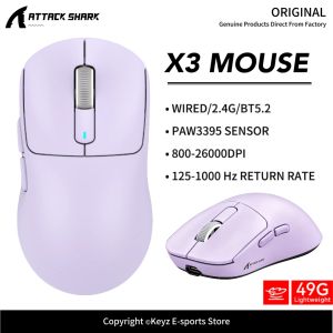 ATTACK SHARK | ATTACK SHARK X3/X3Pro Ultra-Light Mouse Wireless 1000Hz PAW3395 Sensor 26000DPI and Black Mamba 80 Million Switches for Gaming