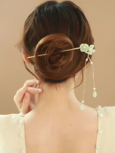 Trâm Cài Tóc Cổ Trang Lá Tre Hoa Đào Cổ Điển Ngọc Trai – Phụ Kiện Tóc Vintage Cosplay Dự Tiệc Sang Trọng