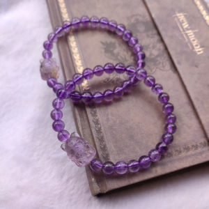 Natural Ametrine Cute Nine Tail Fox Pendant Bracelet Delicate Thin Chain Love Happy Spirit Fox Carving