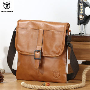 BULLCAPTAIN | BULLCAPTAIN Commuter Leather Shoulder Bag Mens Multifunctional Top Layer Cowhide Handbag Casual Crossbody Bag Retro Tote Bag