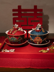 Wedding Ceremony Ceramic Tea Cup Set Chinese Style New Couple Gift DIY Customizable Marriage Celebration Creative Present