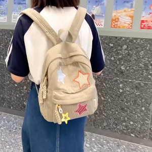 UISNMALL #B3160 New Fashion Corduroy Star Backpack Small cute womens backpack suitable for outdoor campus travel commuting