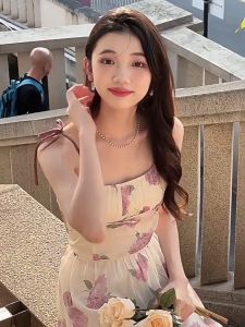 D53 法式浪漫 French Floral Sweet Suspender Dress mid-length dress A-line dress 韩式ins碎花连身裙 浪漫甜美吊带裙 温柔风收腰显瘦中长裙 A字连衣裙