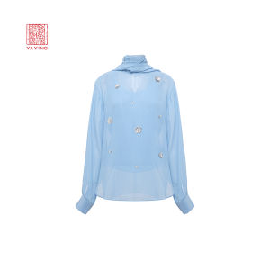 Elegant Lantern Sleeve Loose Shirt Drunken Cherry Blossom EP YAYING High End Series Drifting Silken Fabric Long Sleeve Womens Shirt