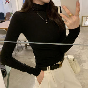 เสื้อยืดคอกลมแขนยาวทรงสลิมฟิตสำหรับผู้หญิง เสื้อชั้นในฤดูใบไม้ร่วง/ฤดูหนาว เสื้อชั้นในทรงเข้ารูป เสื้อชั้นในคอกลมแขนยาว