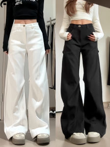 Quần Ống Rộng Màu Đen Xếp Ly Cạp Cao Cho Nữ Quần Ống Đứng Rộng Rãi Thoải Mái Phong Cách Công Sở Mùa Thu 2025