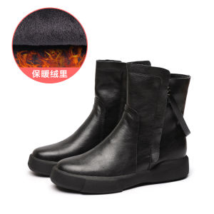 British Style Fleece Lined Flat Bottom Womens Martin Boots Spring Autumn Short Booties Waterproof Platform round Toe Rubber Sole