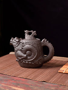 Công Suất Lớn Phong Cách Trung Hoa Tím / Tím Violet / Tím Hoa Cà Màu Cát Ấm Trà Rồng Và Phượng Hoàng Gongfu Trà Pha Bộ Handmade Trà Retro Bộ Đồ Ăn