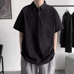 New Chinese Style Polo Shirt Mens Short Sleeve Summer Trendy Brand Washed Half Sleeve Turn Collar Top Youth Cotton T-Shirt