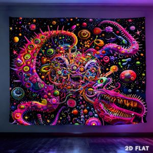 VIKAMA Psychedelic Neon Skull Tapestry Trippy Monster Wall Hanging Cyberpunk Gothic Room Decor Aesthetic Bedroom Background