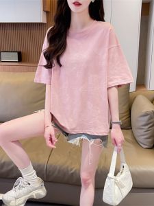 plus Size Womens Cotton T-Shirt Pink Short Sleeve Loose Fit Summer Casual Korean Style Top Unique Elegant Fashionable