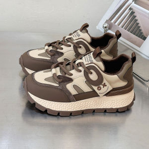 รองเท้าผ้าใบทรงหัวมนแบบสวมสบายสำหรับฤดูใบไม้ผลิและฤดูใบไม้ร่วง รองเท้าผู้หญิงแบบสวมสบาย พื้นยางแบบหนา สวมใส่สบาย