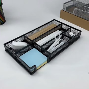 Metal Mesh Drawer Organizer Tray 6 Grids Multi Functional Desktop Storage Basket for Office Supplies