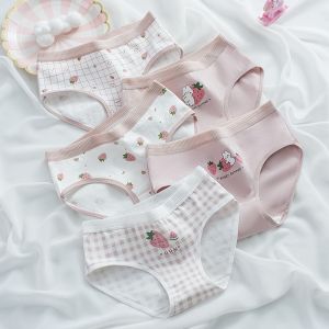 5 PCS Kids Girls Soft Cotton Antibacterial Briefs Strawberry Print Panties Children New Baby Breathable Underwear For 3-16 Years
