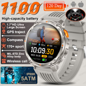T-REX3 1100mAh Super Capacity Battery Military Outdoor Smart Watch Men 1.7"Screen Compass BT Call GPS 5ATM Waterproof SmartWatch
