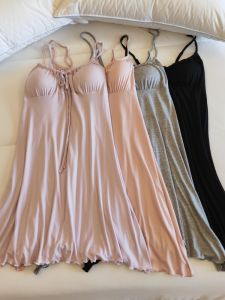 Modal Sleep Dress Women Spring Summer Mid-Length Strapless Thin Pure Desire Style with Chest Pad Home Clothes Casual Wear