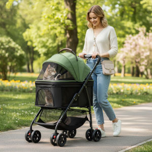 Lovinland Pet Dog Strollers for Mini Pets Foldable Multifunctional Shopping Carts with Extendable Pull Handle Doggie Wagon Built in Cushion and Safety Rope with Storage Bag