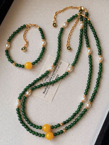 สร้อยคอลูกปัดมัลเบอร์รี่สีเขียวธรรมชาติสำหรับผู้หญิง สร้อยคอสุดหรูหรา ใหม่ล่าสุด 2025 ฤดูใบไม้ร่วง/ฤดูหนาว เครื่องประดับสำหรับเสื้อกันหนาว