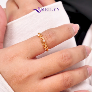 MEILYN Cincin Wanita Kasual Motif Permata Ranting Lapis Emas 18K All Series