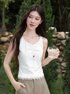 Áo Camisole Voan Ren Trắng Phong Cách Pháp