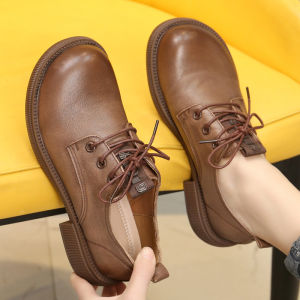 New 2025 Womens Leather Shoes Large Size 41-43 Wide Feet Flat Bottom Soft Leather Spring Autumn Fashion Single Shoes