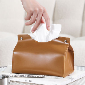 Nordic Style Soft Leather Tissue Box Restaurant Pure Color Creative Tissue Cover Bathroom Large Size Desktop Pull Tissue Box