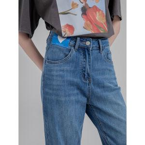 Autumn New Style Light Blue Denim Jeans Womens Dad Straight Loose Versatile Slimming Small Size Smoke Tube Pants Pear Shape Body