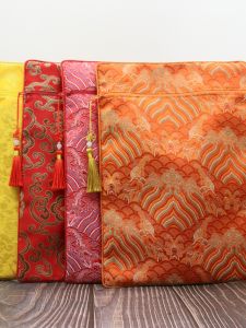 Double Layer Zipper Storage Bag Luxury Silk Sutra Bag Jewelry Packaging Buddha Scripture Style Large Size Organizer Bag