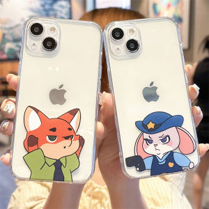 Nick And Judy Transparent Phone Case for iPhone 16 15 pro Max 13 14 plus Animal Crossing 12 Mini Pair 11 Cartoon 7 XR Anti-Fall