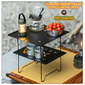Camping Foldable Double Layer Storage Rack Multipurpose Outdoor Portable Removable Table Picnic Cookware Tableware