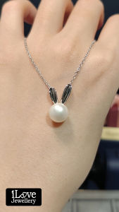 iLove Jewellery 925 Sterling Silver Natural Freshwater Pearl Rabbit Necklace Chain Rantai Leher Kalung Women Fashion Accessories Jewelry (2 Colors) ILN102