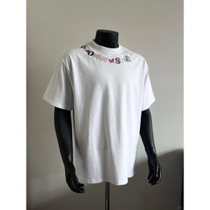 Cotton Letter Print Short Sleeve T-Shirt for Men Street Style Half Sleeve Top Youth Fashion round Neck Heavyweight Pure Cotton