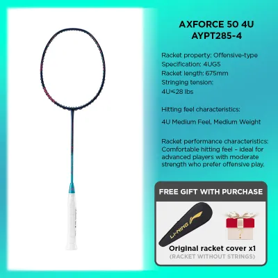 LI-NING AXFORCE 50 (4U) Series Badminton Racquet – Offensive-Oriented Single Racquet Carbon Fiber Weight 80-85 Grams Maximum String Tension: 28 lbs Model AYPT285
