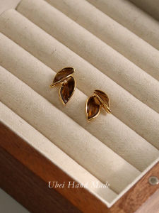 Handmade 925 Silver Needle Vintage Maple Leaf Earrings Leaf Drop Glaze Small Batch Personality Alloy Floral Pattern for Women