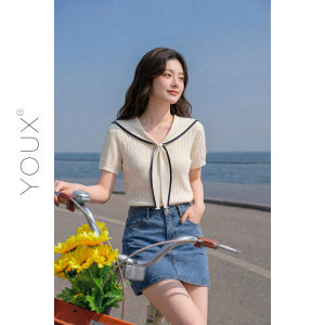 YOUXIANG | Áo Thun Cổ Trụ Phong Cách Học Đường Đáng Yêu