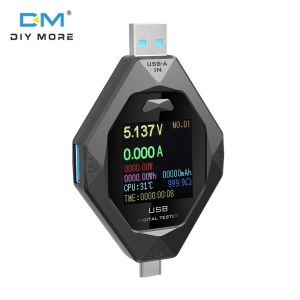 diymore 1.44inch DC 3.6-32V 0.1-8A đa chức năng Loại-C + USB Màn hình màu Màn hình hiển thị kỹ thuật số dòng điện Áp Power Meter PD điện thoại di động máy kiểm tra bộ sạc