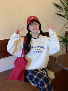 เสื้อสเวตเตอร์คอกลมแขนยาวผู้หญิงฤดูใบไม้ร่วง 2024 ทรงหลวม ทรงหลวม แขนยาว ลายตัวอักษร ทรงหลวม แขนยาว ทรงหลวม แขนยาว