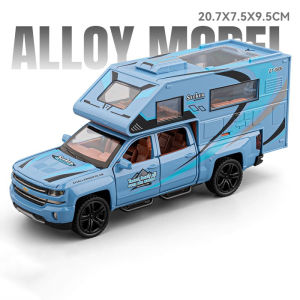 1:32 Camper Van Cartoon Bear Caravan Alloy Models Cars Diecast Toy Light Music Doors Opened Miniature RV Vehicle Children Gifts