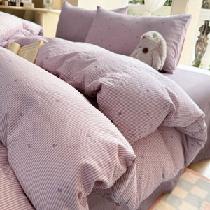 ชุดผ้าคลุมเตียงผ้าฝ้ายสองชั้นสไตล์ฤดูใบไม้ร่วงสีเขียวสดใหม่ 4 ชิ้น ผ้าฝ้ายแท้ 3 ชิ้น ชุดนอนสำหรับหอพักนักเรียน ผ้าฝ้ายสแปนเด็กซ์ 3 ชิ้น