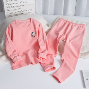 เสื้อผ้าฤดูใบไม้ร่วงบุขนกำมะหยี่สำหรับเด็กผู้ชายเซตชุดชั้นในให้ความอบอุ่นสำหรับเด็กเสื้อผ้าฝ้ายเพิ่มความหนาไร้รอยต่อกันหนาวใส่ช่วงฤดูหนาวสำหรับเด็กหญิง