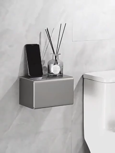 BHQ Toilet Tissue Box Perforation-Free Bathroom Paper Box ABS Material Wall-Mounted Toilet Storage Rack