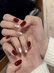 Autumn Winter Handmade Wine Red Cat Eye Polka Dot Nail Art Stickers Wearable False Nails White Enhancing Beauty Nail Tips
