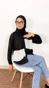 Ghanimi - Jolie Shirt / Kemeja Polos Polkadot Baju Basic Motif Wudhu friendly Fit Hitam Muslim Ruffle Atasan Wanita